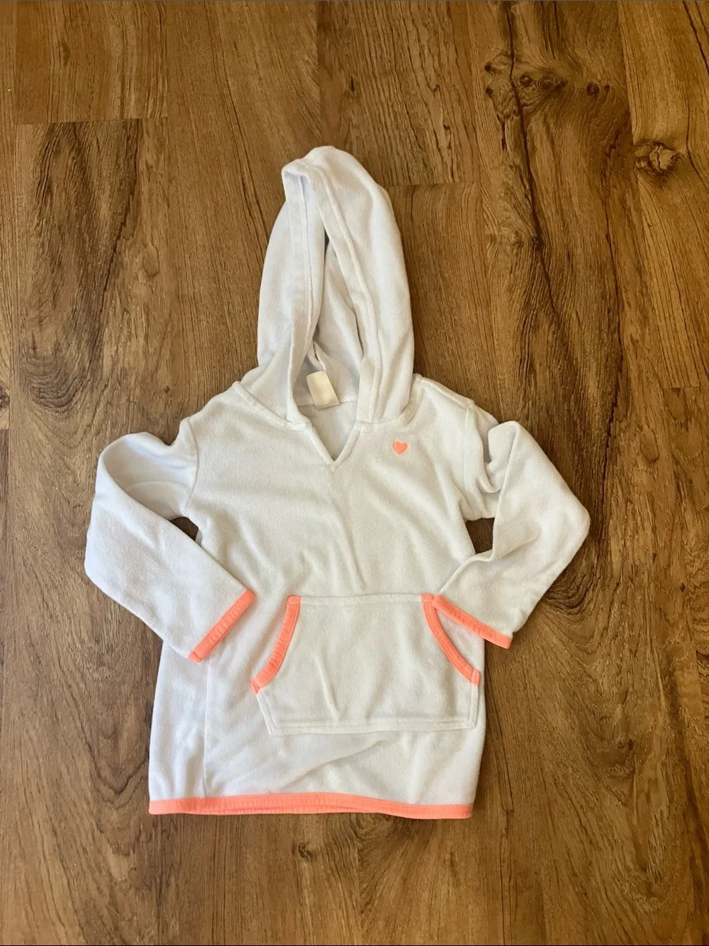 White Hooded Girls swim cover up terry cloth Coral Trim Oshkosh 2t